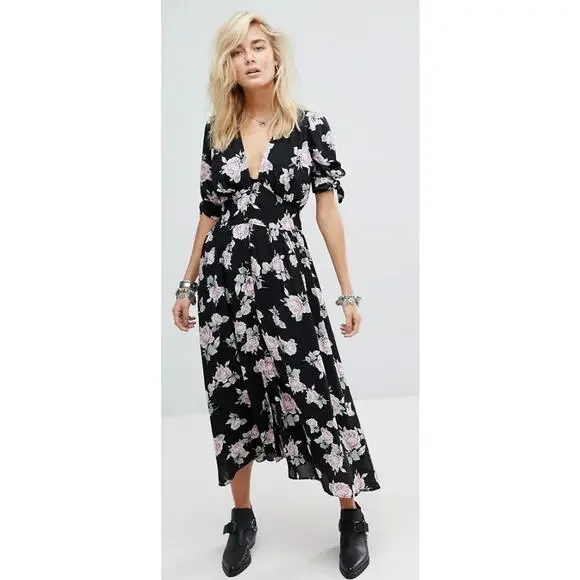 knee length dresses for ladies Free People Sweet Hearts Midi Dress - Ivory Combo